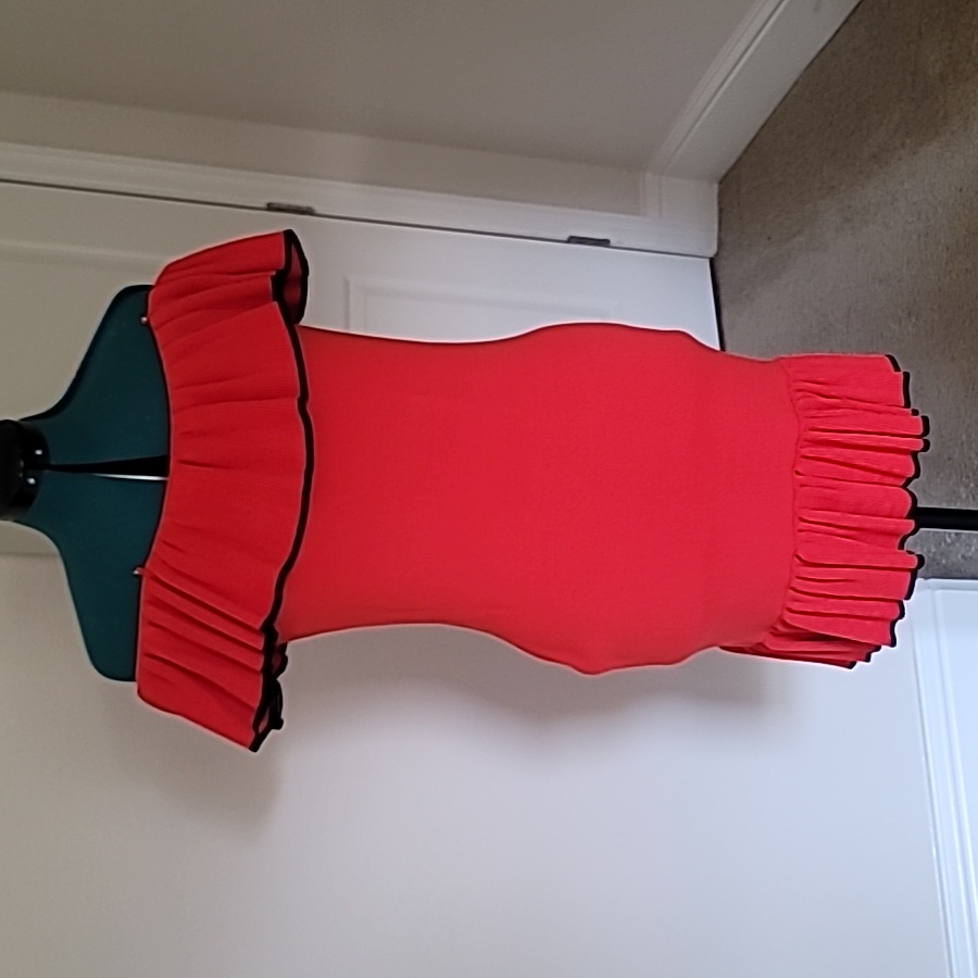 Rebecca Vallance Red/Orange Off The Shoulder Ruffle Knit Mini Dress.